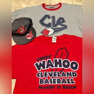 Chief Wahoo Cleveland Indians Baseball Lot Guardians MLB Size L Shirts Hat Patch